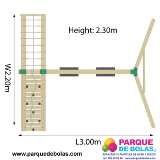 Columpio de madera dos asientos y escalada - Parquedebolas.com